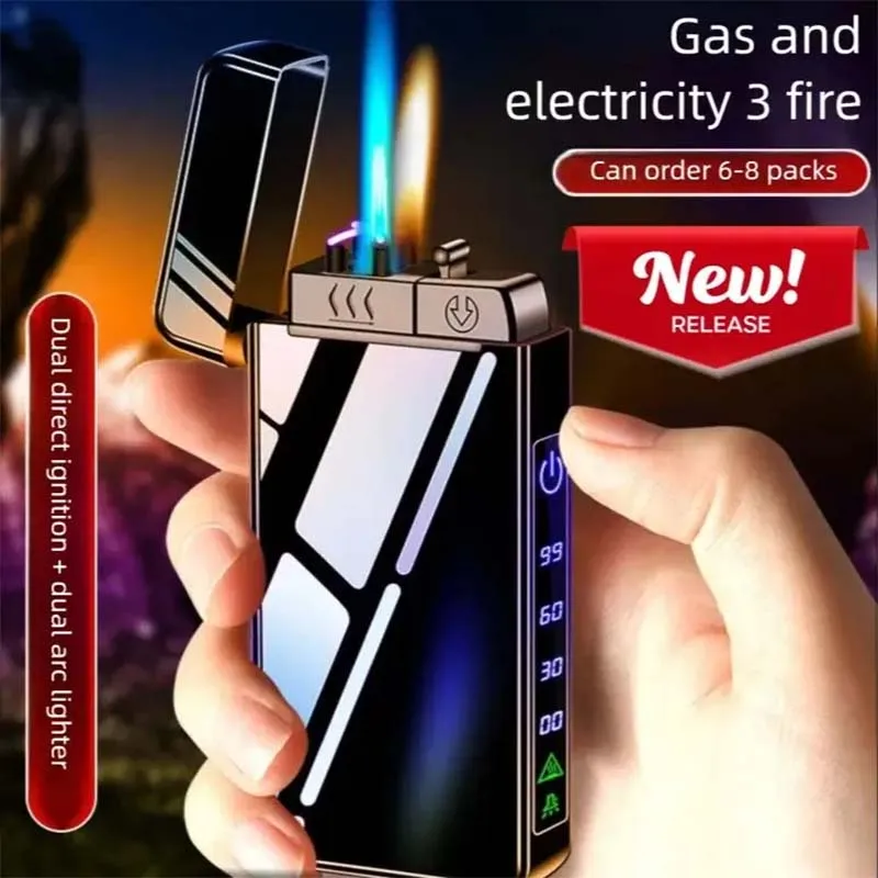 

MGHJ-95, Двойной прямой пламяной факел, двойная дуга, открытый огонь, газово-электрический пламяной источник, металлический, коллекционный, несколько режимов, зажигалка