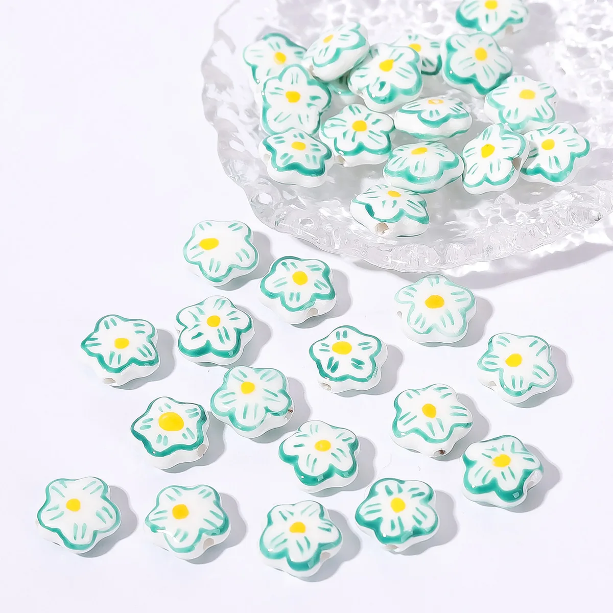 Green Light Colored Ceramic Beads Tulip Butterfly Blocks for DIY Necklace Bracelet Accessories