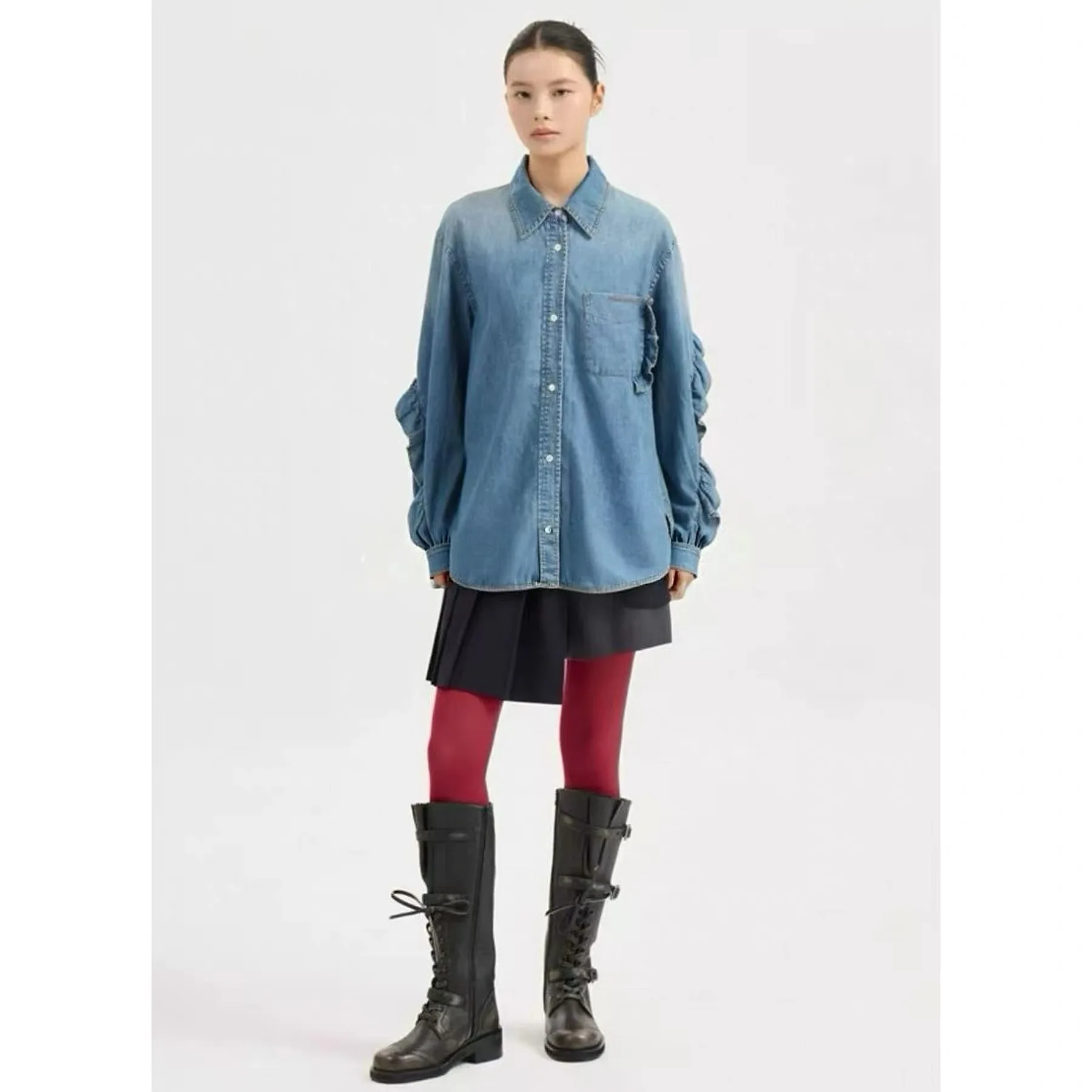 

Женская повседневная джинсовая куртка Lemon Cheese LUC26 с кружевным воротником, омолаживающим эффектом, универсальная, для работы и отдыха, с длинными рукавами