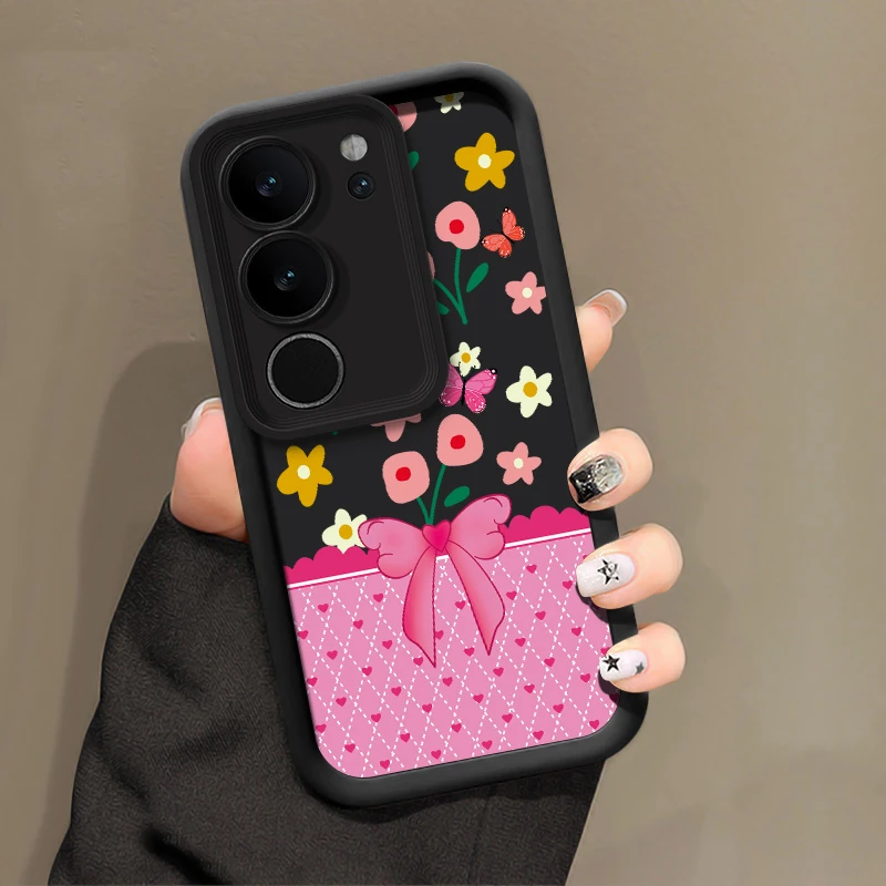 Silicon Matte Phone Case For Vivo Y400 Pro Y300 Y200 Y100 Y72 Y55 Y53S Y52 Y51A Y89 Y81I Y77 Bow Floral Pattern Shockproof Cover view 4