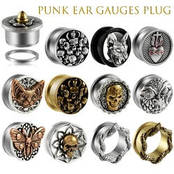 2pcs Stainless Steel Punk Skeleton Snake Ghost Civet Ear Gauges Plug Gothic Ear Lobe Expander Stretcher Piercing Body Jewelry