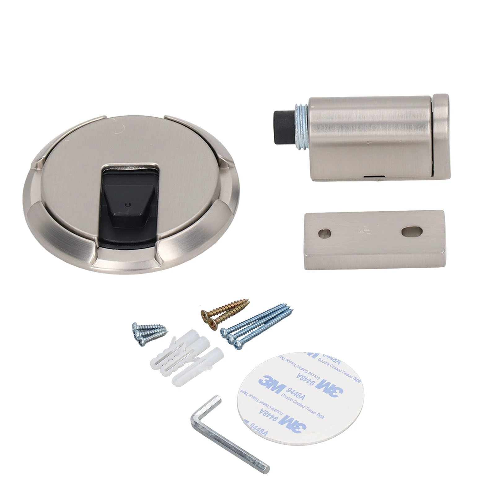 

Zinc Alloy Door Suction Stopper Non Magnet Mechanical Door Stop Holder Adjustable Height Sanded Nickel