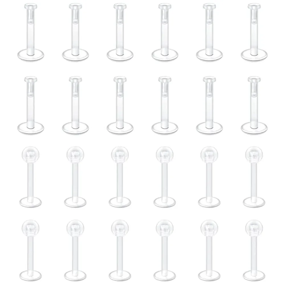 20pcs 16G Bioflex Plastic Lip Rings Labret Retainer Bar Length Clear Forward Helix Tragus Earrings Flexible Monroe Piercing