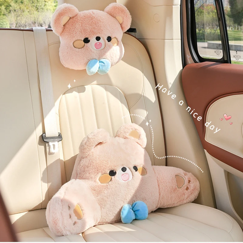 

Cartoon car head pillow neck pillow plush embroidered bear car pillow waist pillow four seasons general car lumbar support