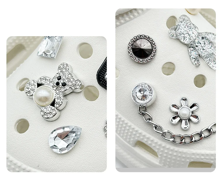 Buckle Cute Pearl Bear Water Diamond Chain DIY Shoes Decorations New Fashion Set Hole Shoe Charms Accessories Shoe