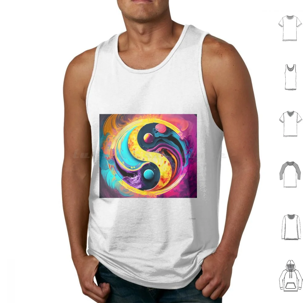 Harmony dans le Chaos débardeurs imprimé coton Art moderne Yin et Yang Balance unité diversité kaléidoscope Vibrant