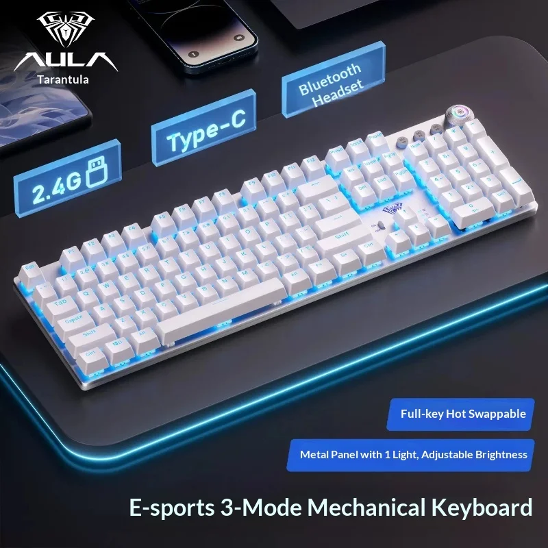 AULA F2088Air Mechanical Keyboard Tri Mode 2.4G Bluetooth Type C Hot Swappable Metal Panel Adjustable Backlight Gaming Office