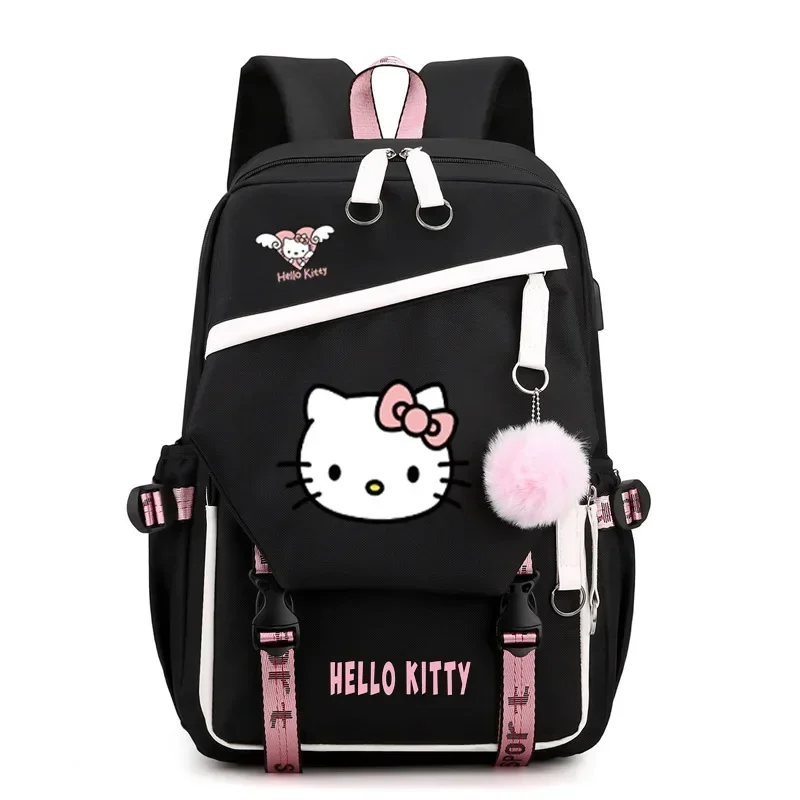 Sanrio Kurome Hello Kitty Kawaii Campus Backpack Primary and Middle School Students Waterproof, Breathable and Wear-resistant