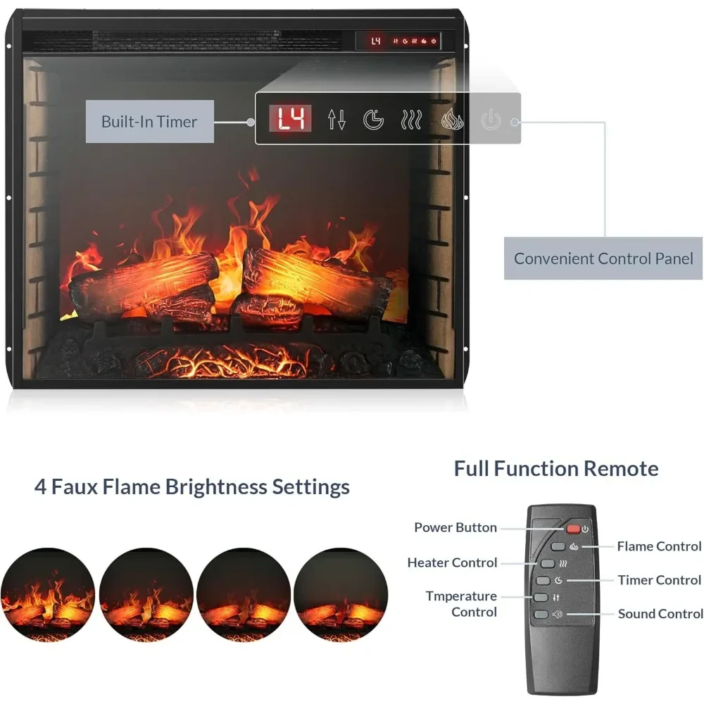 Consola multimedia para chimenea eléctrica contemporánea de 70 con calefacción eficiente para televisores de hasta 68