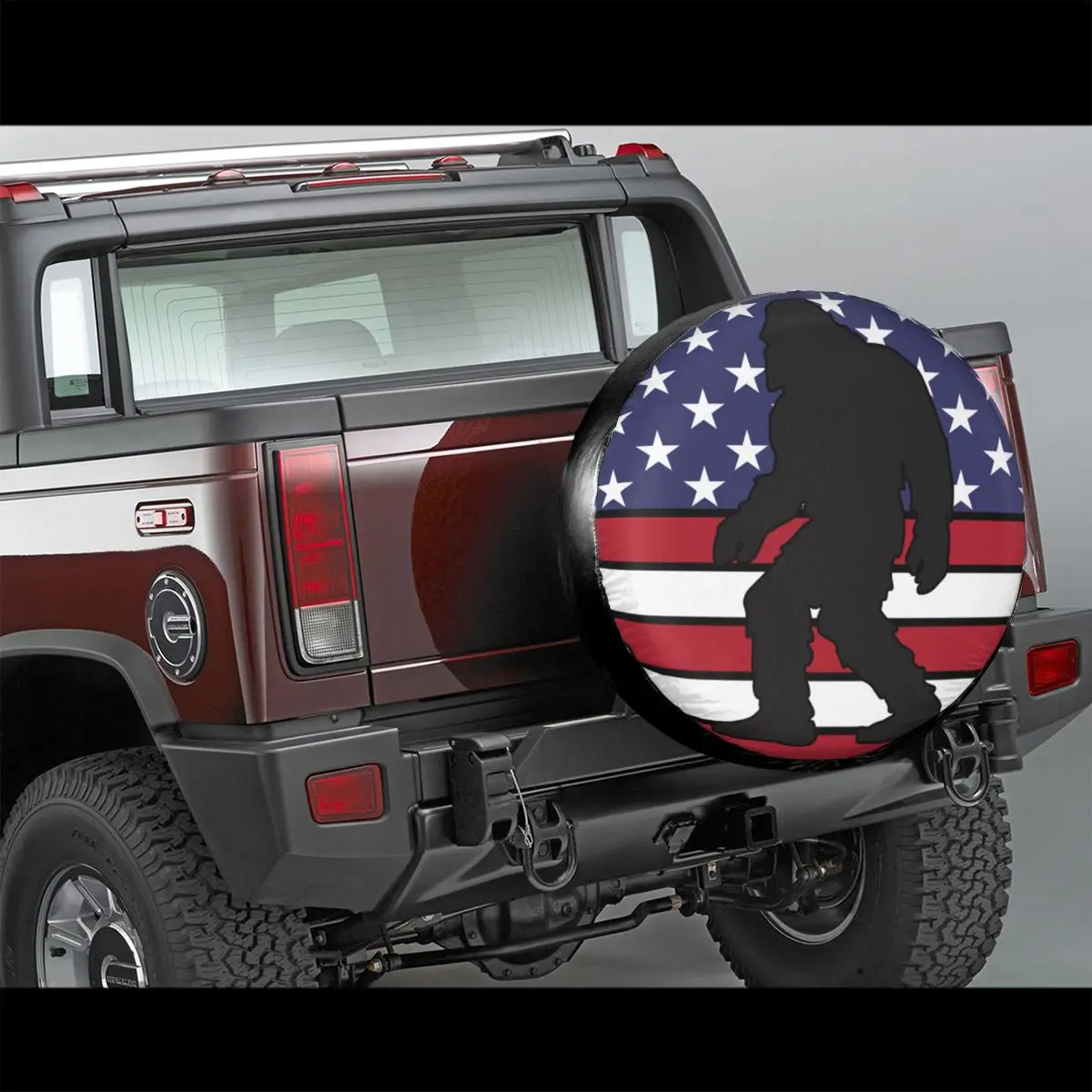 Funny Bigfoot Sasquatch Spare Tire Cover Bag Pouch for Jeep Honda USA American Flag Car Wheel Covers 14