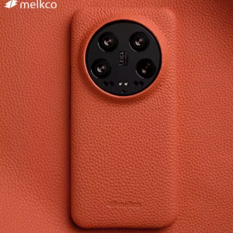 

Melkco Mi 14 Ultra Litchi Texture Luxury Cowhide Leather Cell Phone Case for Xiaomi 14 Pro Len Protective Film+Fall Proof Cover