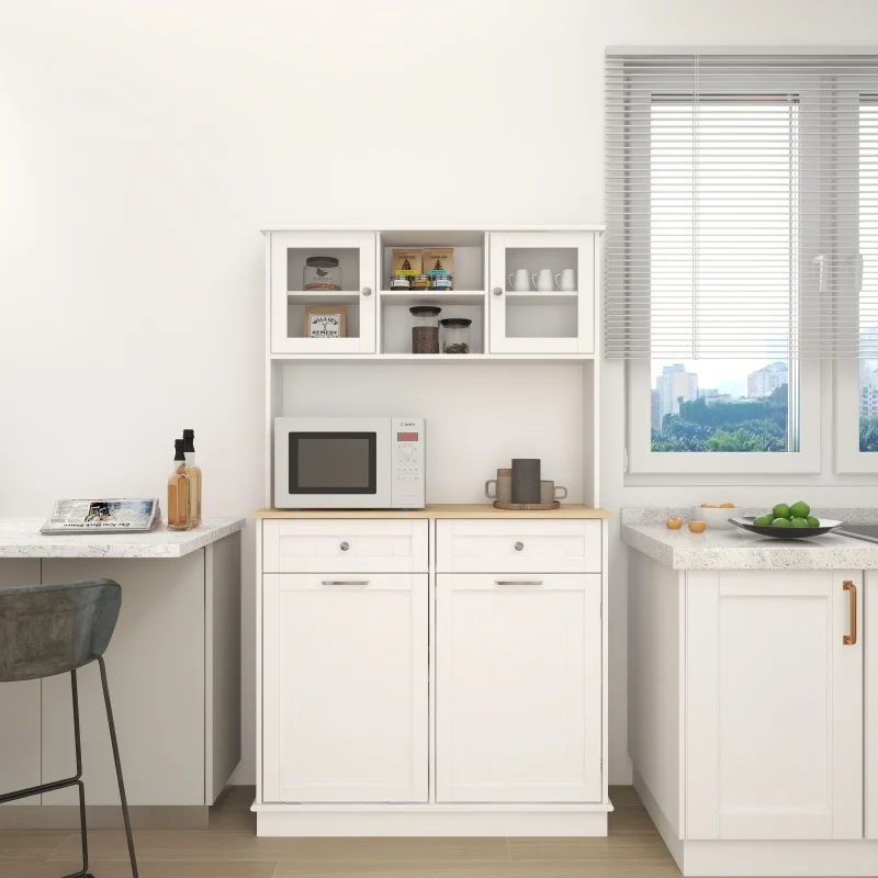 

Высокий кухонный бак размером 67,7 дюйма с 3 регулируемыми полками, 2 ящиками и 1 наклонным мусорным шкафом для кухни, столовой (белый)