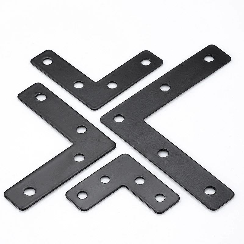 10pcs, L Flat Brackets,Corner Bracket Black Corner Brace Mending Plate Repair 40/50/60/80mm(1.6/ 2/ 2.4/3.2 inch)