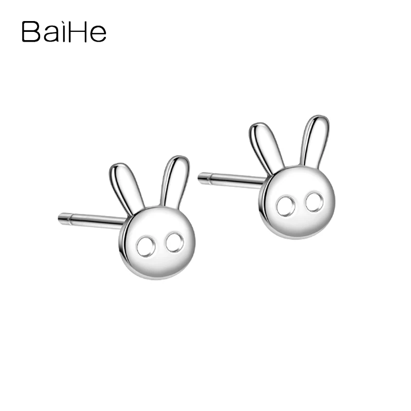 BAIHE Solid 14K White Gold Rabbit Stud earrings for women men Trendy Daily wear Engagement Fine Jewelry Boucles d’oreilles