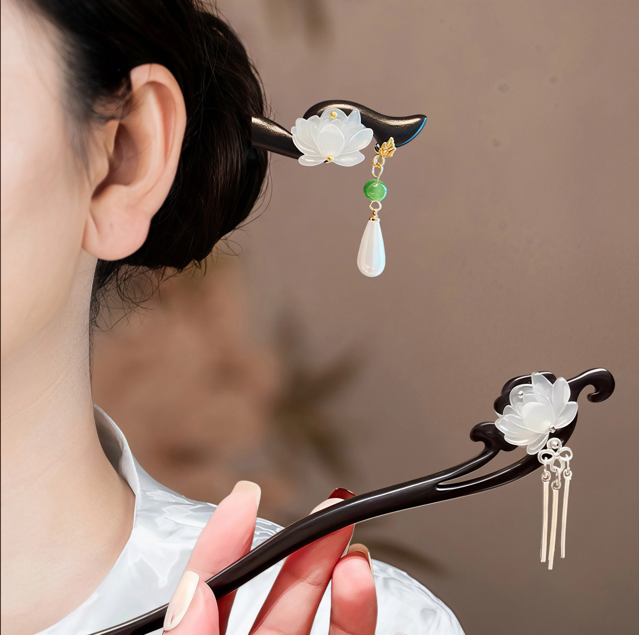 

Wooden Hair Stick Chinese Style Winding Flower Hairpin With Tassel Elegant Lady Hair Clip Pin Hair Accessories Vintage Gift
