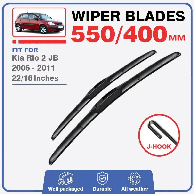 Front Rear Wiper Blades For Kia Rio 2 JB 2006 - 2011 Windshield Windscreen Accessories Window Silicone Original Back Wiper 2007