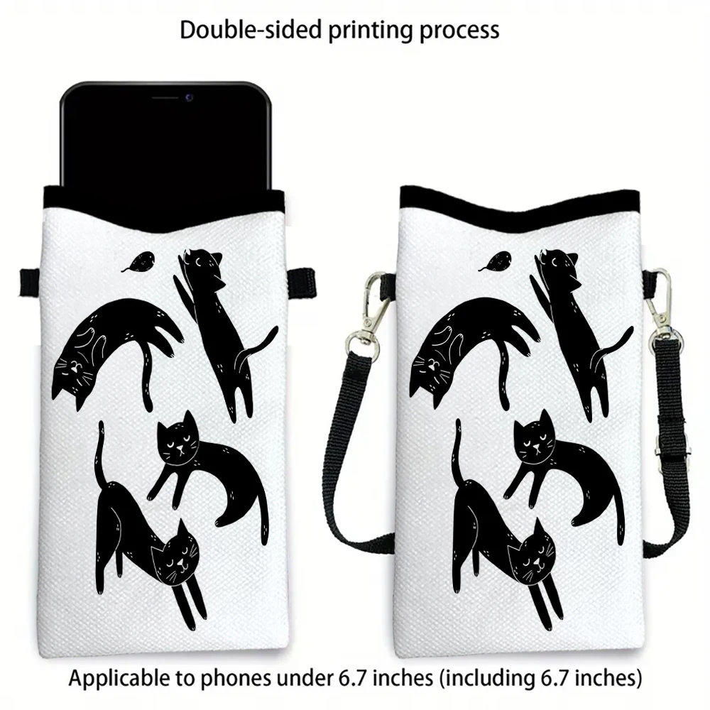 

Black and White Cat Shoulder Bag High Quality Phone Bag with Adjustable Strap, Casual Women's Wallet Storage Bag 10.7
