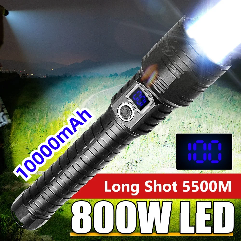 

1000000LM Most Powerful 800W LED Flashlight High Power USB Rechargeable Flashlight 5500M Long Range Torch Light Tactical Lantern