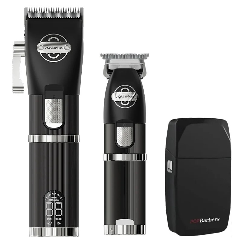 POP Barbers Black P800f P700f P600f Professional Hair Cutting Machine Kit LCD Display Hair Trimmer Machine Cordless Hair Clipper