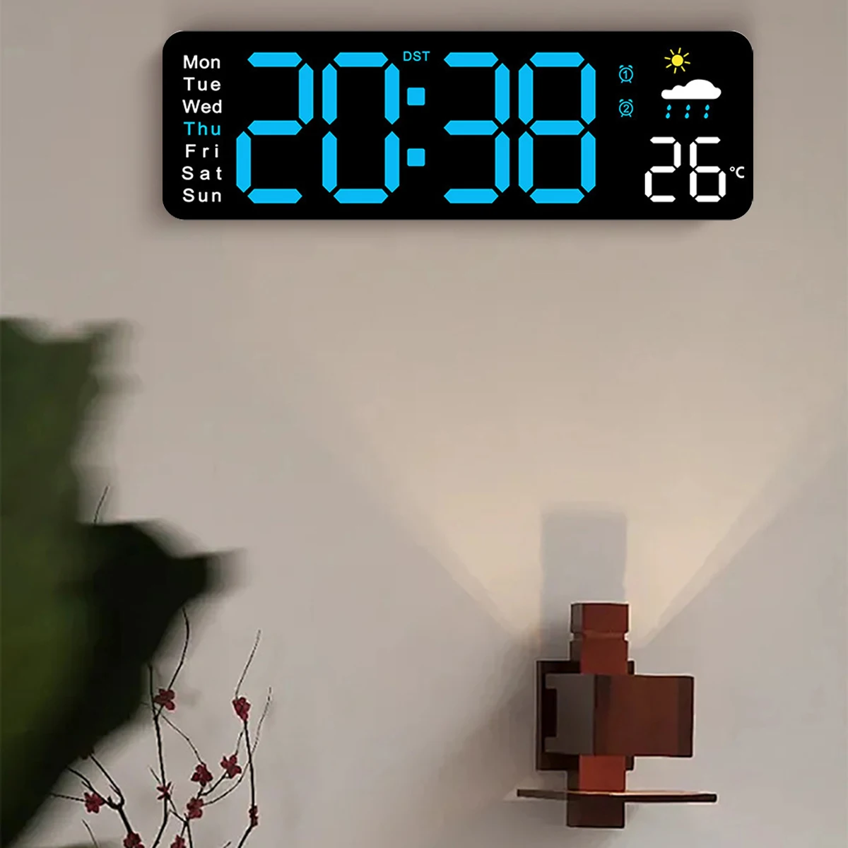 Digital Wall Clock With Remote Control Led Wall Clock Time Week Date Temperature Humidity Display