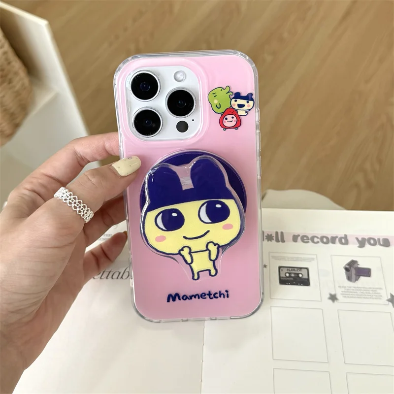Cute Pink Magnetic Phone Case For iPhone 16 Pro 15 14 13 Pro Max Cover with Magsafe Stand Holder Kawaii Cartoon Cases 16 Promax
