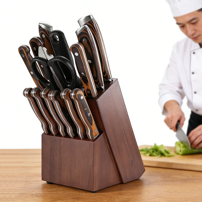 

Многоместная профессиональная подставка для ножей из массива каучукового дерева, утолщенная, для ресторана, отеля, бара, дома, кафе, органайзер для хранения ножей
