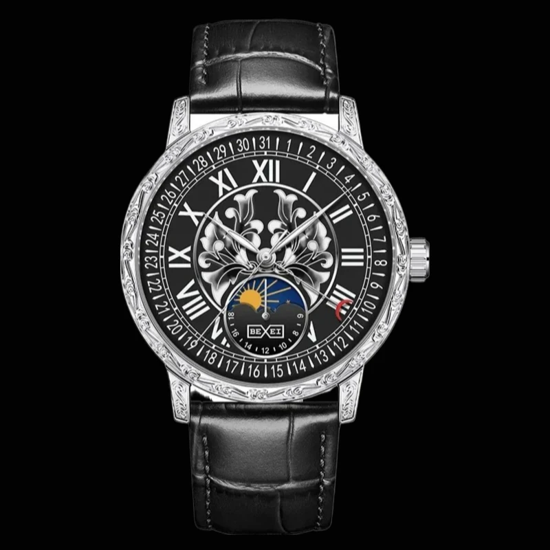 

Мужские часы с автоматическим механизмом для отдыха, супер светящийся календарь с циферблатом лилии, механические наручные часы, деловые модные сапфировые часы