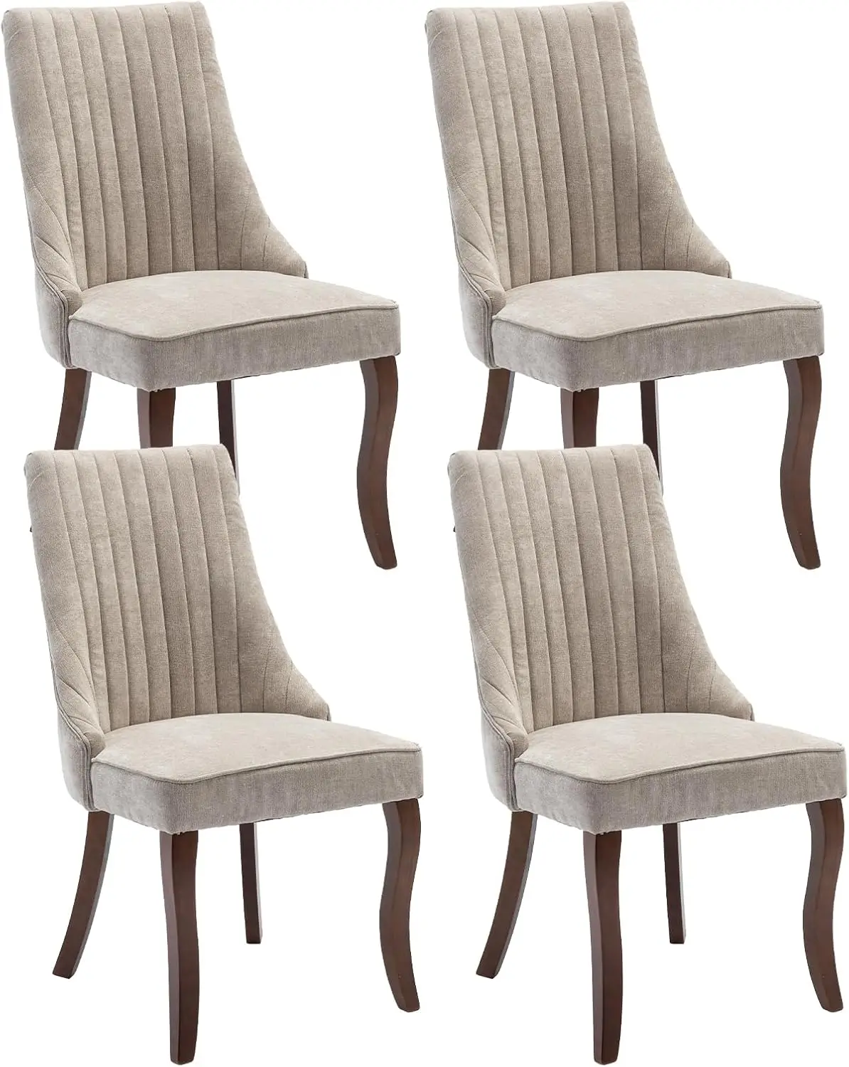 Linen Channel Tufted Kitchen Dining Room Chair with Curved Solid Wood Legs, Comfortable Fabric Upholstered Dining Chair for Dini