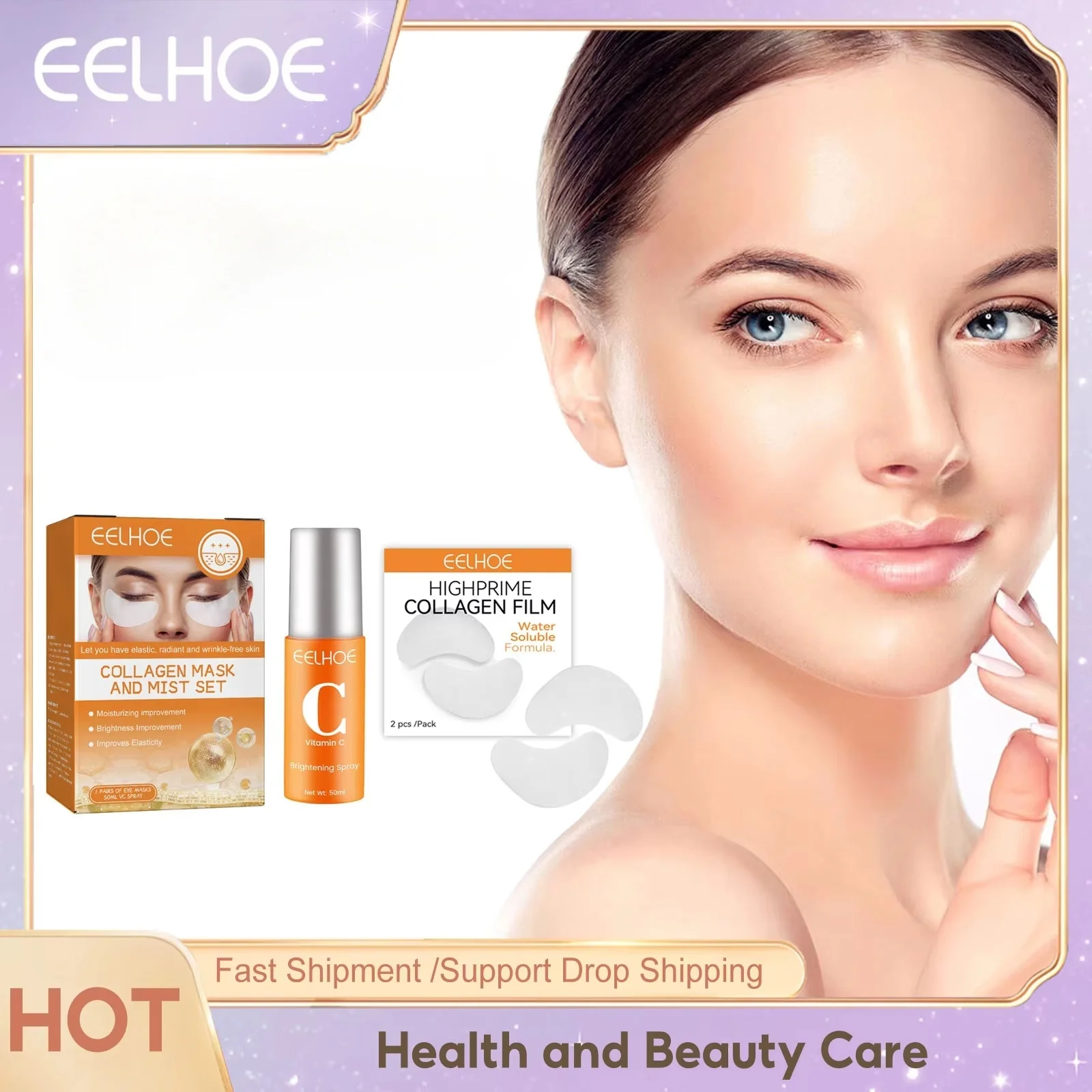 EELHOE-Anti-rugas Eye Mask, VC Spray, Remover Olhos Escuros, Círculo, Fade Fine Lines, Firming, Lifting, Colágeno, Patches Solúveis, Cuidados com a pele