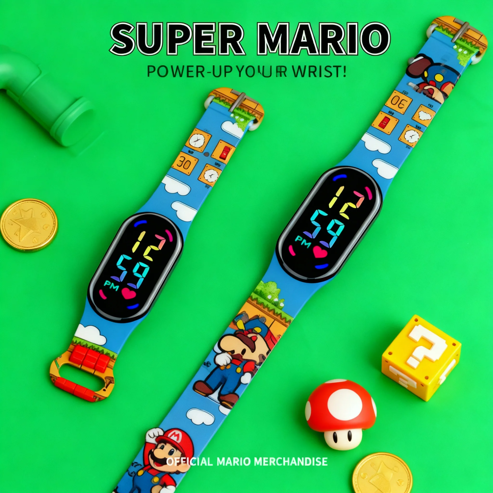 

Mario Bros Princess Peach Luigi Bowser Yoshi Kids Digital Watch Waterproof Sport Wristband Action Figures Children