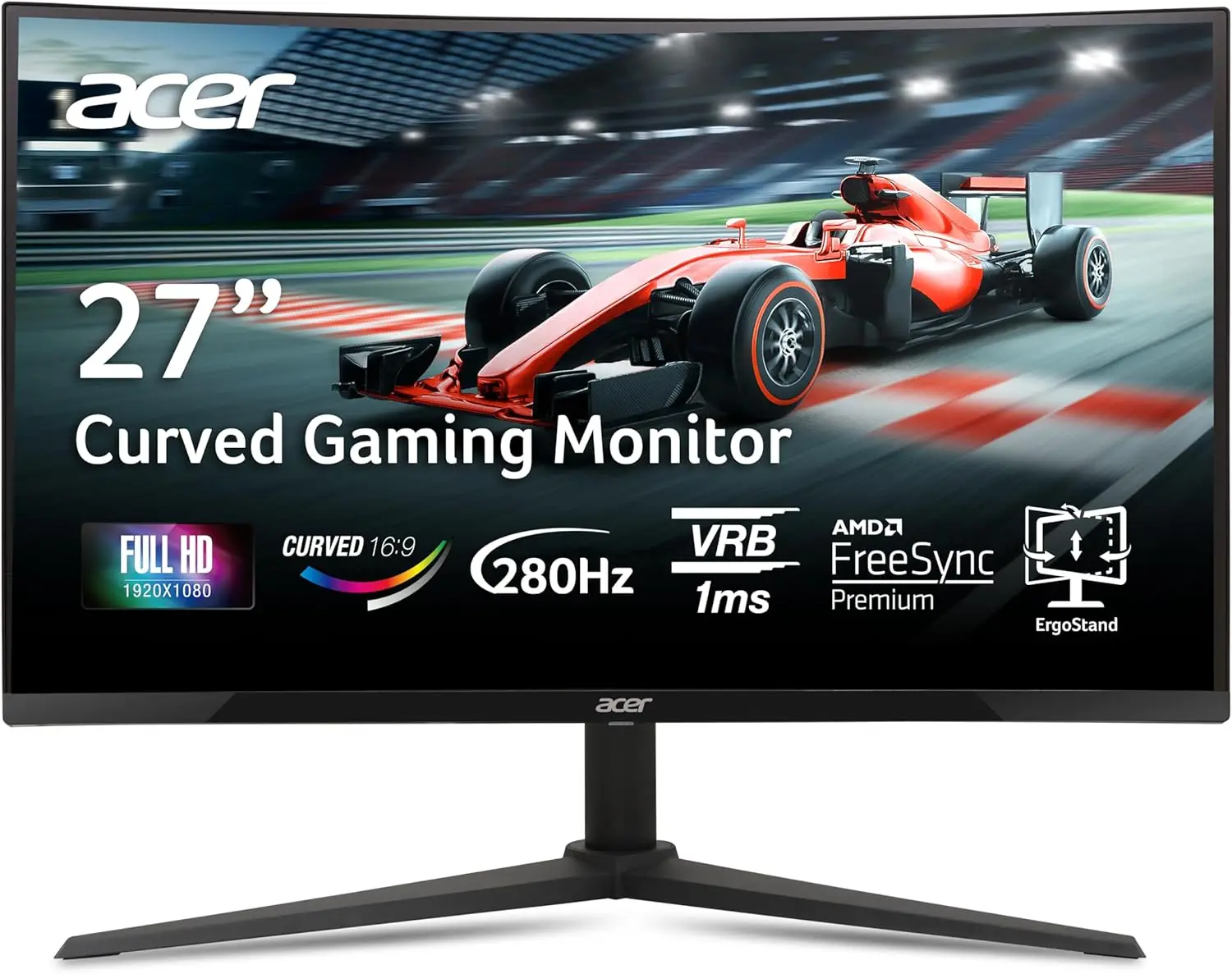 

27-дюймовый изогнутый игровой монитор Full HD с изгибом 1500R, технологией AMD FreeSync Premium, частотой обновления 280 Гц, временем отклика 1 мс (VRB), портами DisplayPort и HDMI
