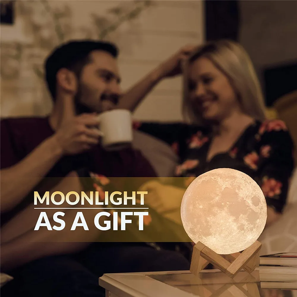 3D Printing Night Charging Lamp 16 Color Remote Control LED Christmas Moon Gift Lamp For Christmas Valentine's Day Birthday Gift