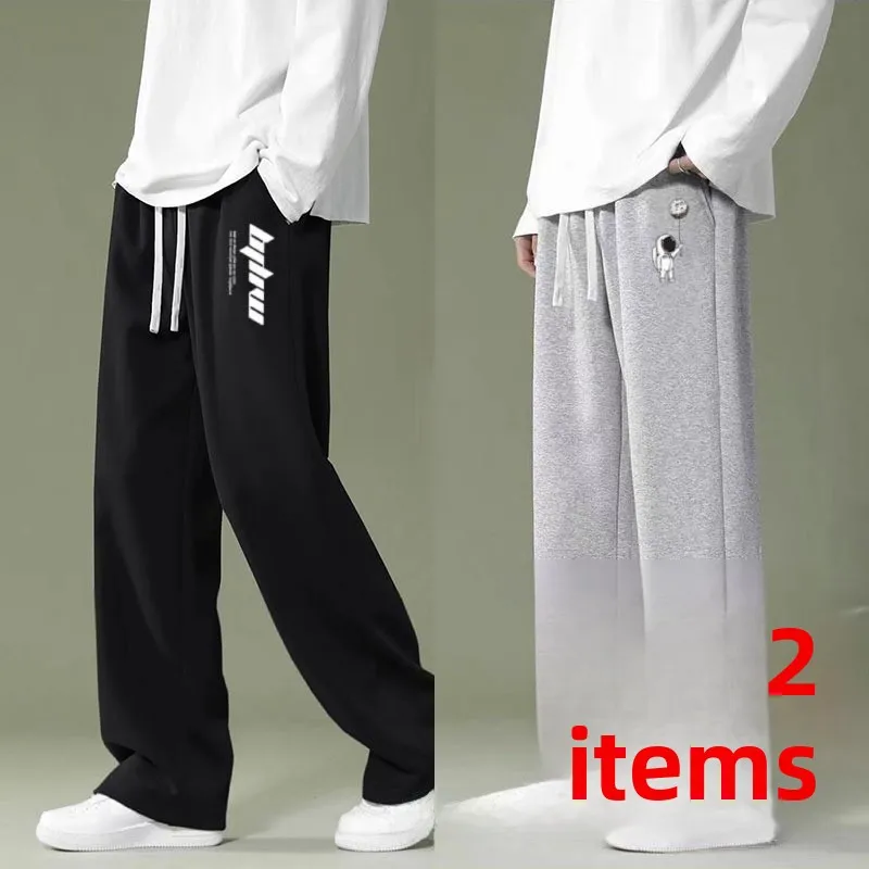 

Модные мужские брюки свободного кроя с принтом, прямые брюки, весенне-осенние легкие эластичные спортивные повседневные брюки