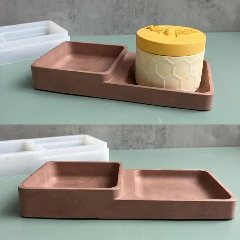 Storage Box Mold Resin Silicone Mold Diy Crystal Double Square Storage Tray Mold for Making Fruit Storage Plate