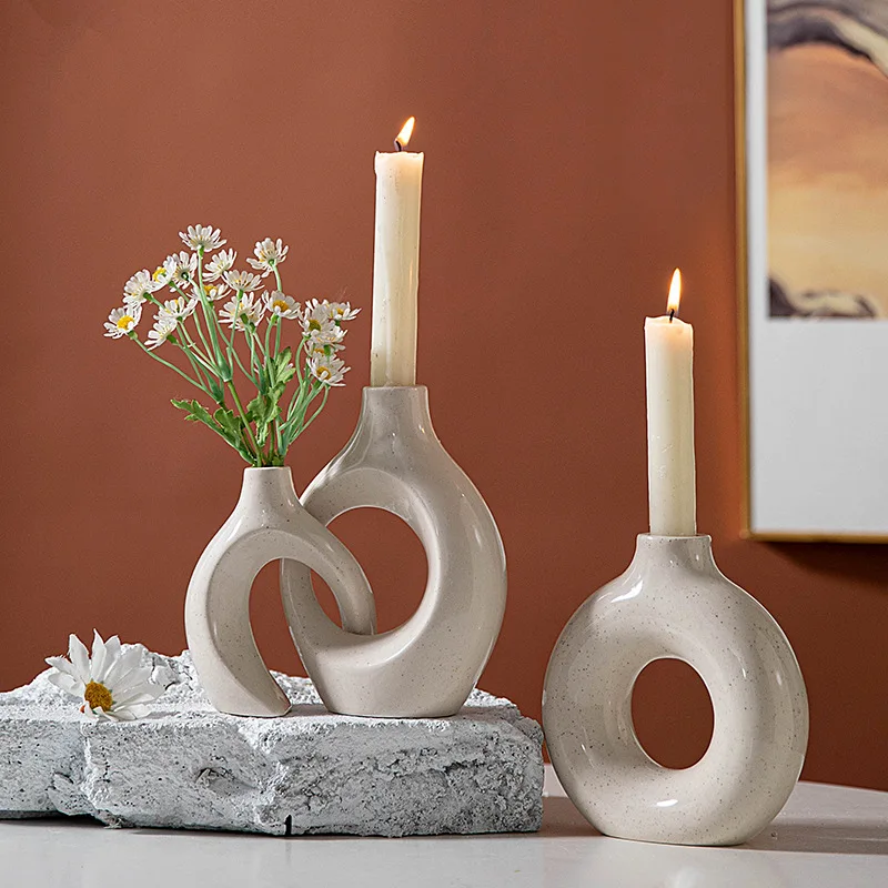 Creative Nordic Irregular Hugging Ceramic Candle Holders, Circular Decor Vase Handicrafts for Home & B&B Living Room Decor