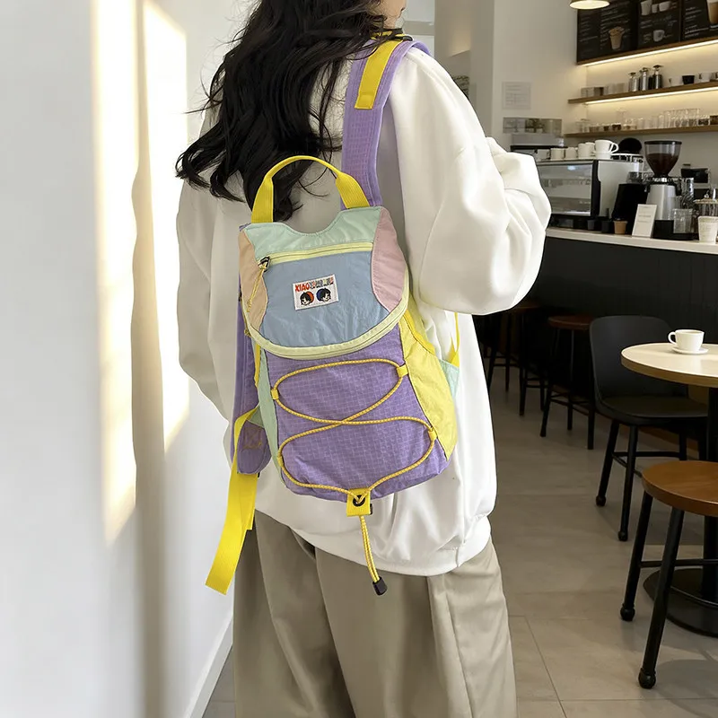 Lightweight hiking travel backpack, children's double shoulder bag, quick-dry, color-blocking, outdoor bag, unisex student schoo