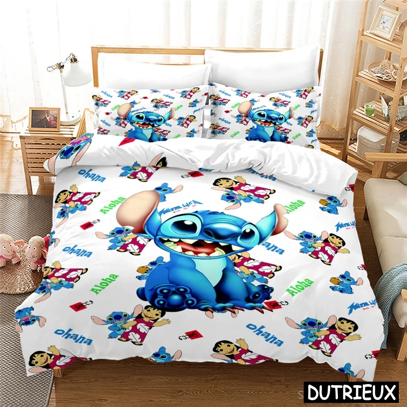 Niedliche Lilo und Stich Königin King Size Bettwäsche Set Disney Cartoon 3D-Druck Tröster Abdeckung mit Kissen bezug Home Textil Bettwäsche