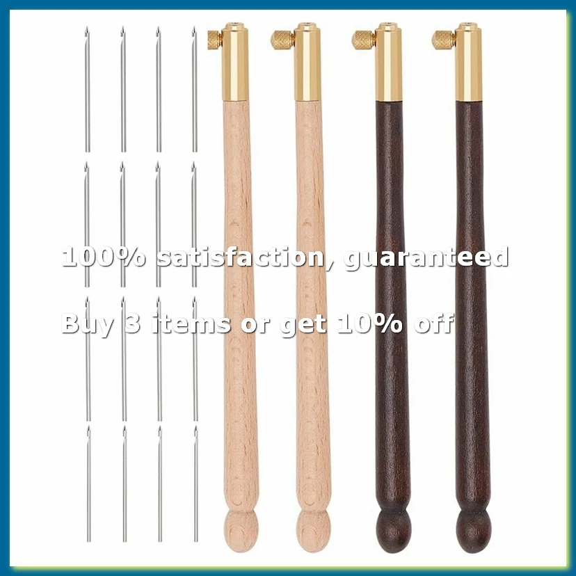 4 Pcs Tambour Hooks Kit with 12 Needles, Embroidery Crochet Hooks Wooden Handle Sequin Beads Needle Set-DTB1