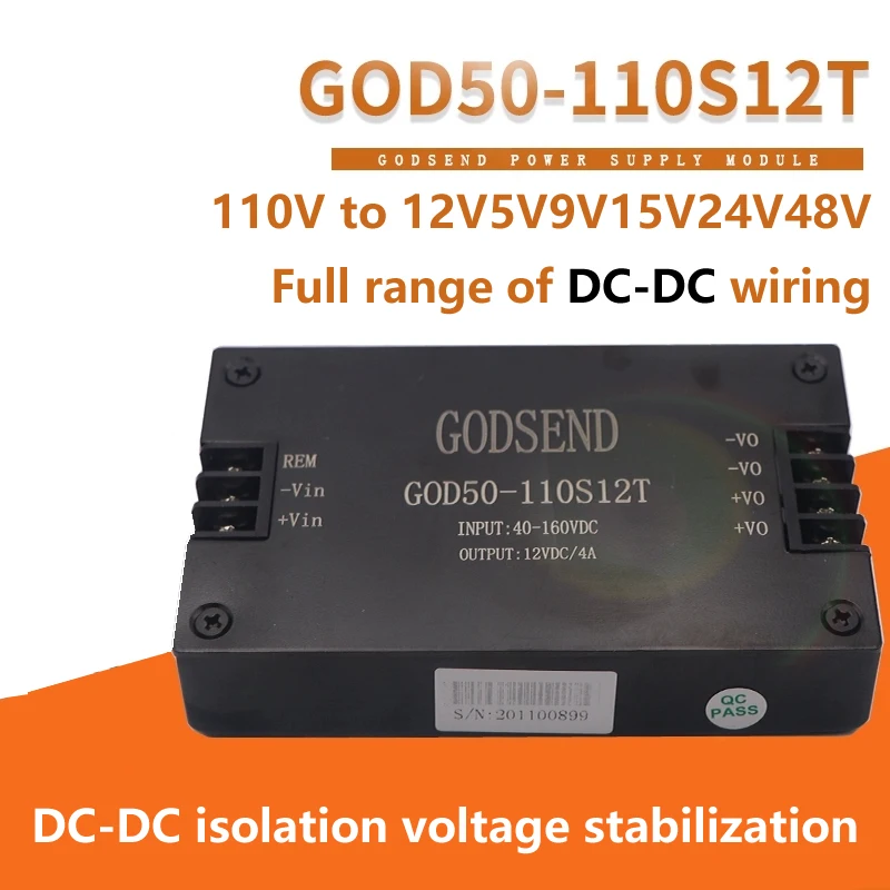 DC-DC Industrial Power Module 110V to 12V 5V 9V 15V 28V 24V 48V Wiring GOD50-110S12T