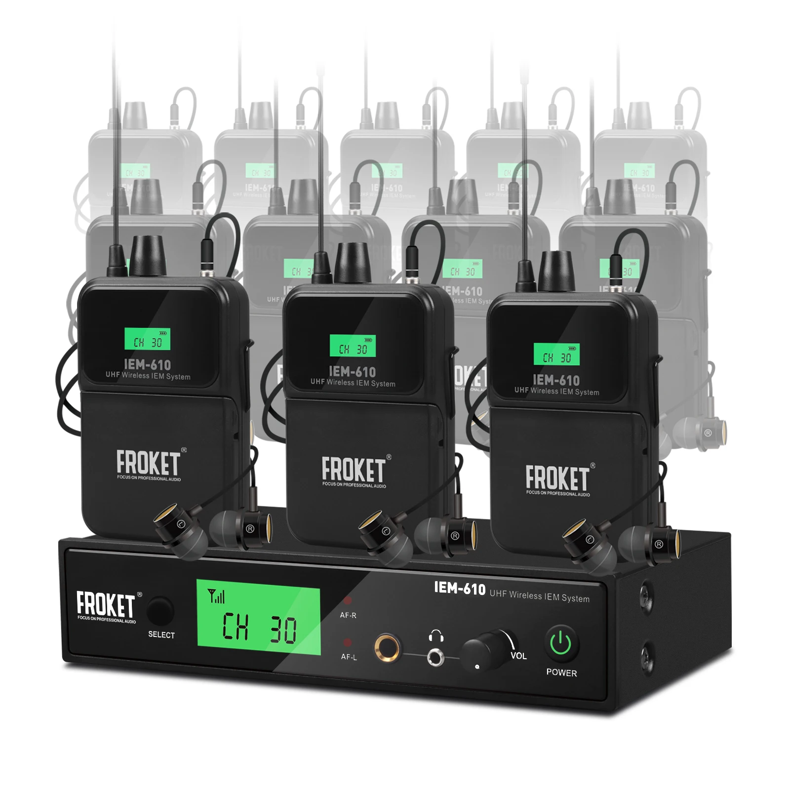 

FROKET IEM-610 UHF Wireless In-Ear Monitoring System Range 80m 530-580MHZ for Stage Performance,Recording,Band,Drummer,Church