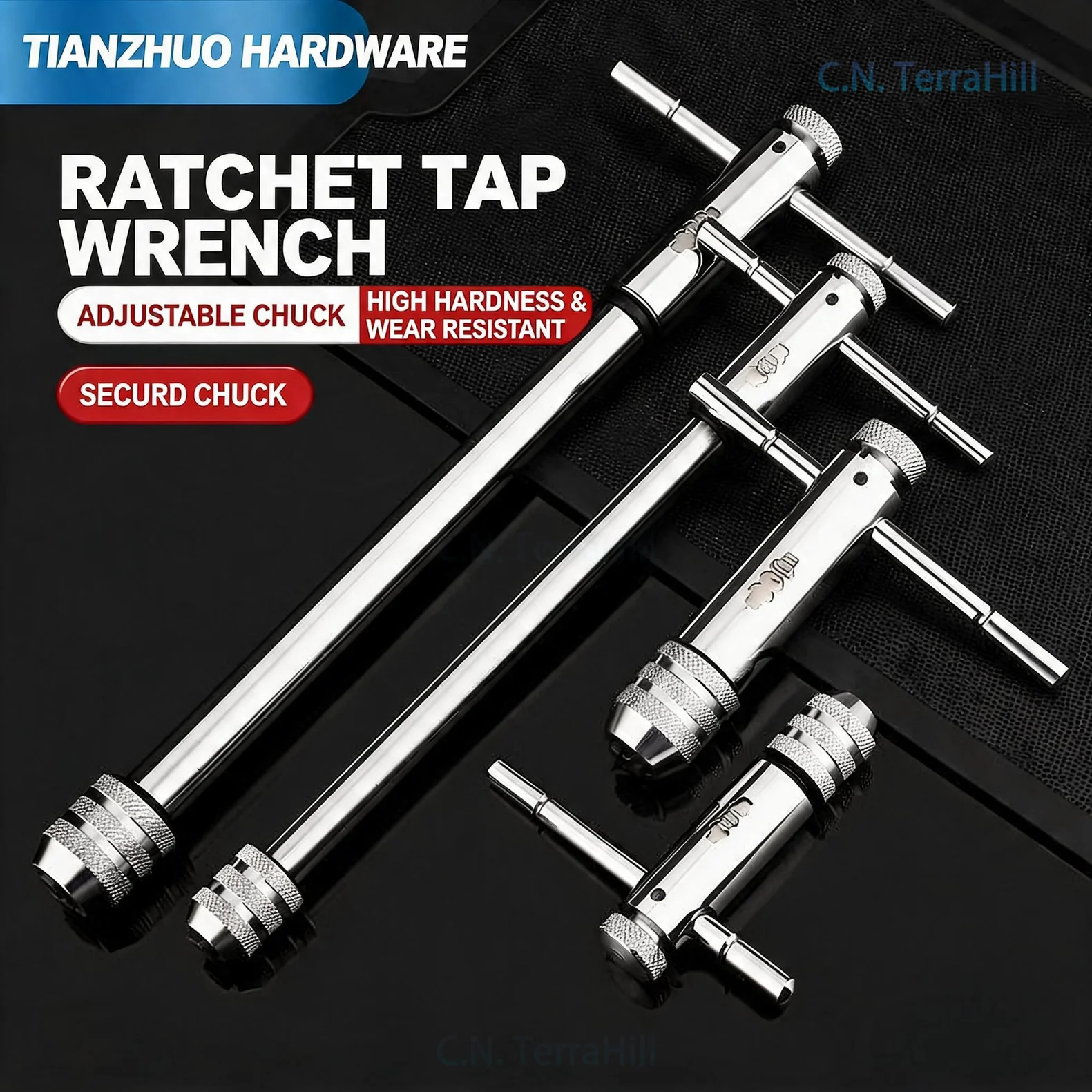 Hand Tap Wrench Adjustable Ratchet Tapping Holder Extended Manual Threading Tool for Metal Woodworking