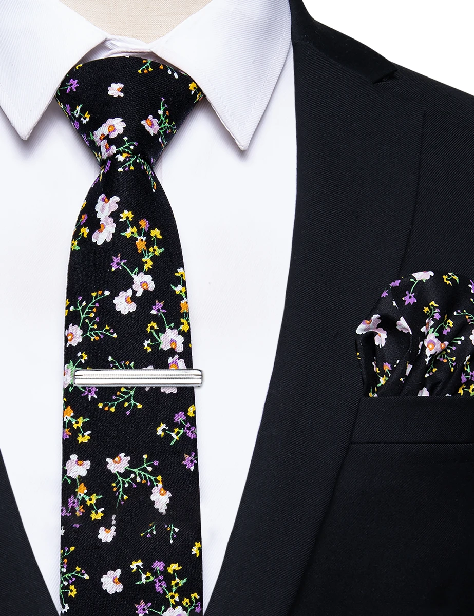 花柄プリント、メンズネクタイポケットスクエアクリップセット、 - Pocket Square Set のレビューと価格