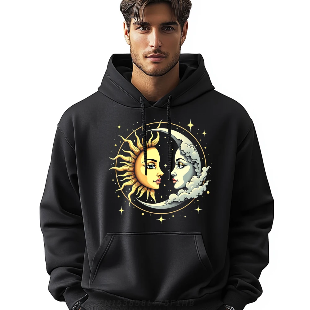 

Boho Celestial Solar Sun Luna Hoodies Long Sleeve Printing Funky Mens Sweatshirt Comfortable Hoodies Crew Neck