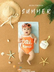 Vêtements de photographie pour enfants, maillot de bain, plage et vue sur la mer, thème bébé, photo de cent jours, prise de vue annuelle, bébé fille