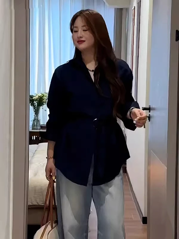 Minceur grande taille femmes Vintage irt avec ceinture longue Sve Sli haut coréen Sle trajet Faion décontracté irt