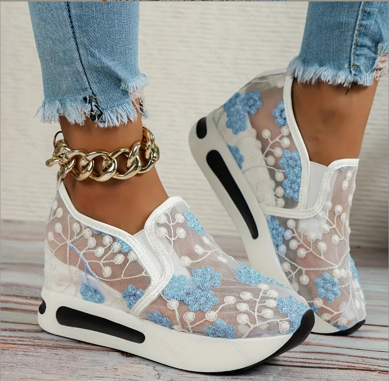 Lace Flats Platform Women Sport Shoes Mesh Breathable Sneakers Summer New Casual Sandals Running Beach Rocking Dance Shoes view 4