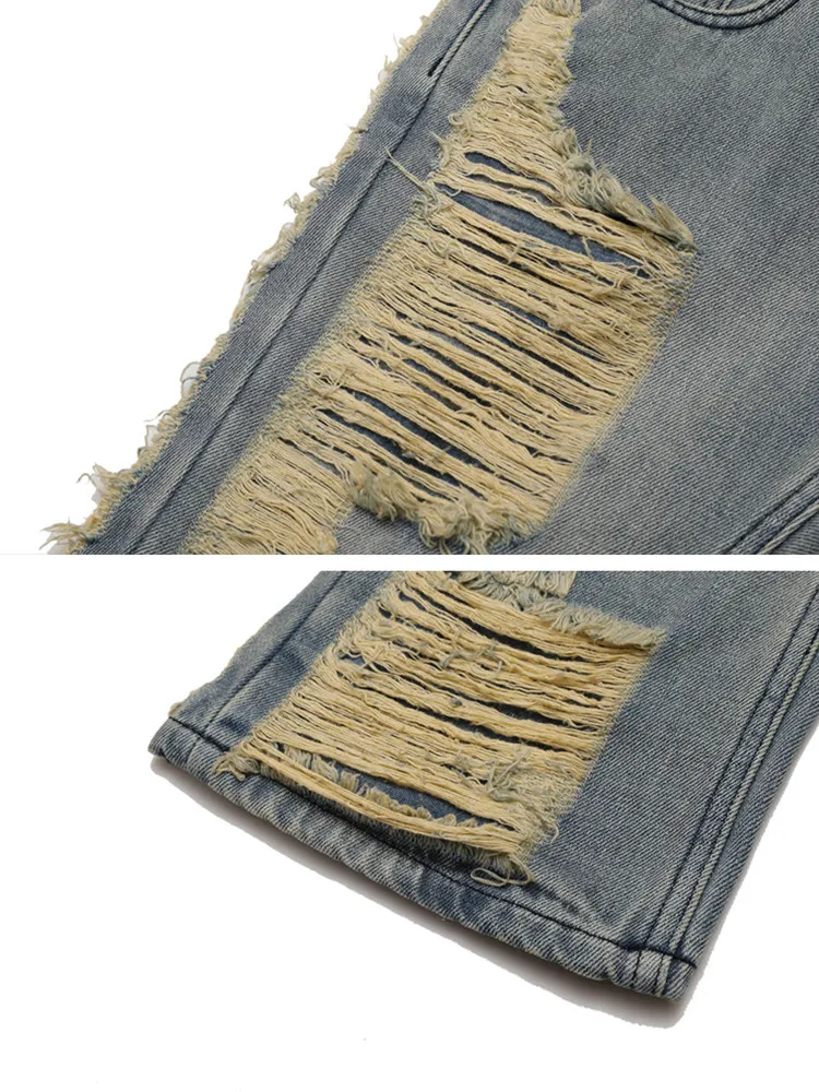 Distressed Jeans for Men Clothes Streetwear Men Ripped Cargo Jeans Men Clothing Damaged Flare Jeans