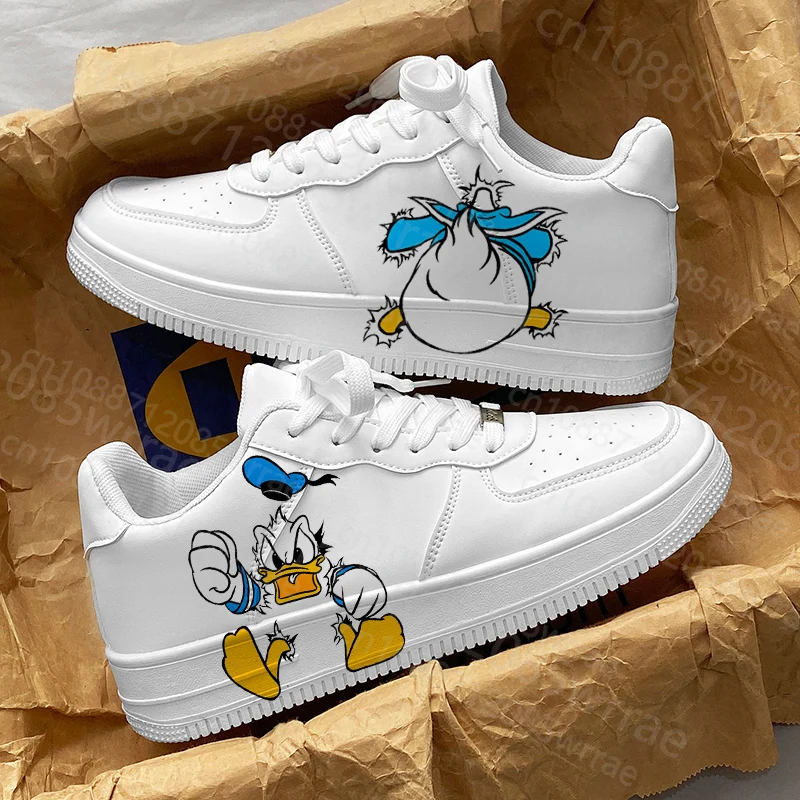 

Обувь «Дональд Дак» с героями мультфильмов для девочек-подростков и мальчиков, высокие уличные баскетбольные спортивные повседневные мужские и женские туфли, кроссовки с 3d принтом
