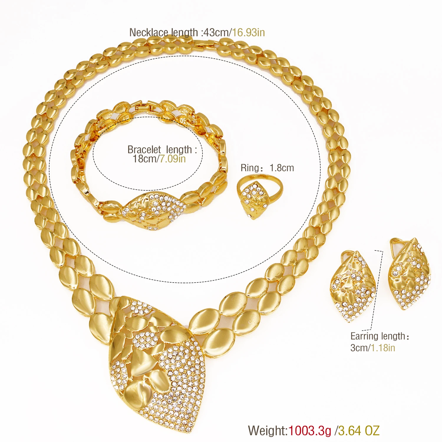 Quality Women Jewelry Sets Luxury Design Dubai Trending Gold Color Necklace Earrings Ring Bracelet Wedding Party Gift