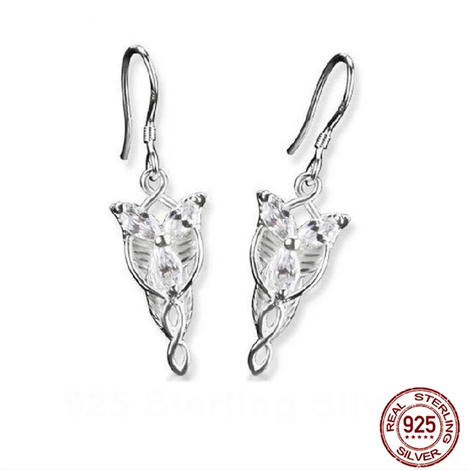 Arwen Evenstar Drop S925 Sterling Silver Earrings Women Elfstone Elessar Aragorn Galadriel Elves Princess Crystal Movie Jewelry